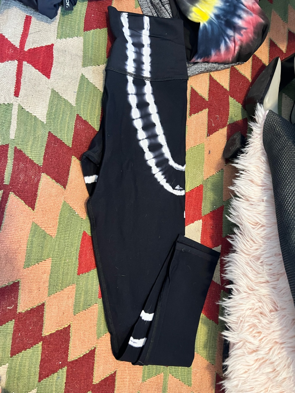 Electric & Rose Black Leggings with White Tie-Dye Stripe